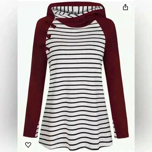 Cyanstyle Women's Long Sleeve Hooded Sweatshirts Striped Double Hooded Tunic M